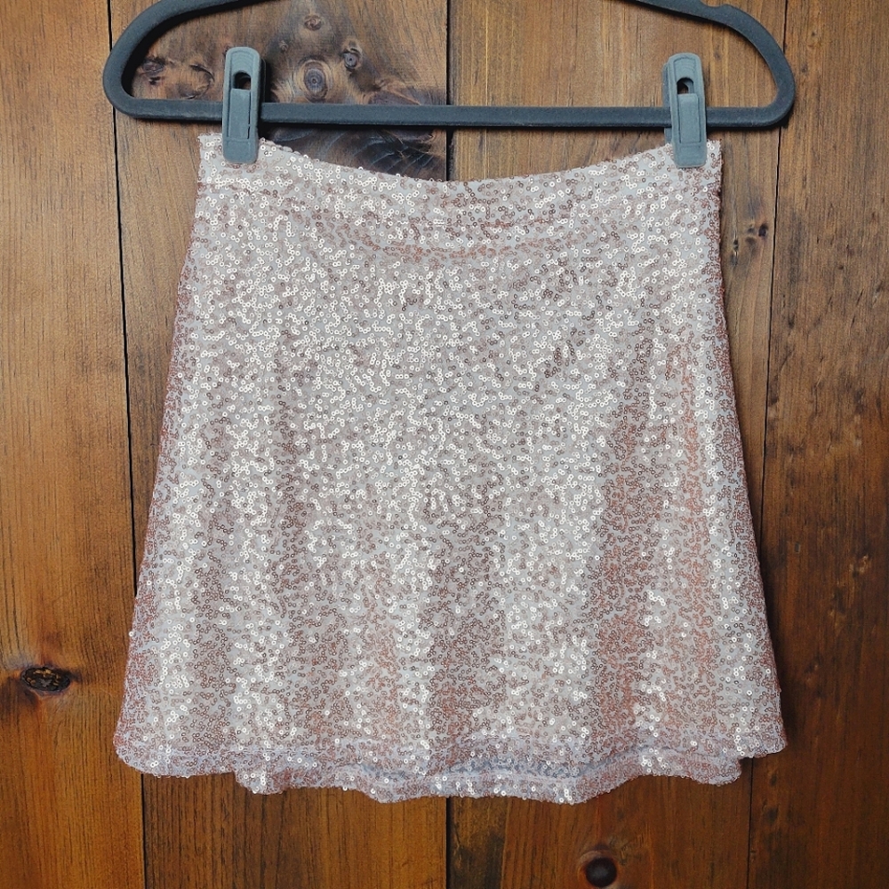 NWT AEO Rose Gold Sequin Mini Skirt - Picture 3 of 15